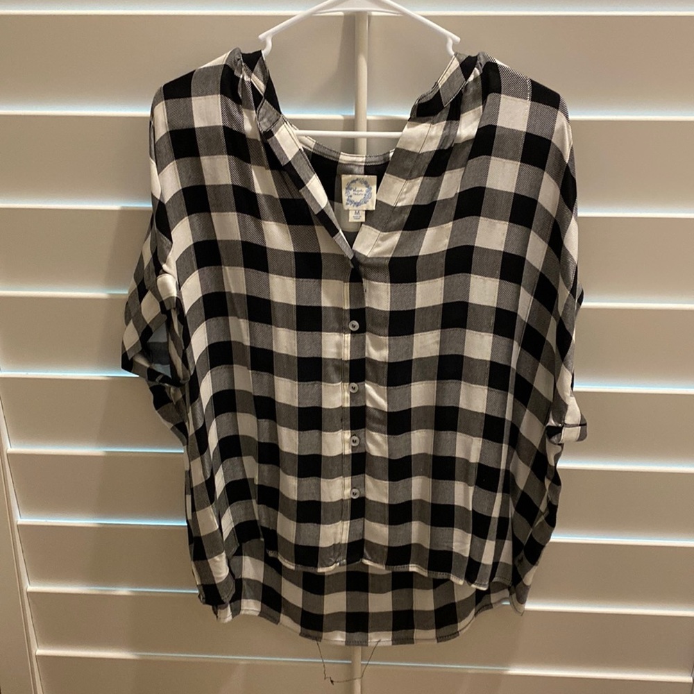 Blue Rain Black and White Checkered Button Down Shirt